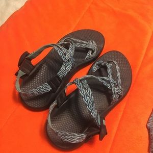 Blue and Black Designed Chacos